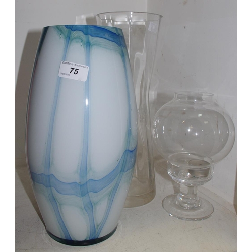 75 - ***Please note amended image***Glassware - cut glass ovoid vases with blue striations