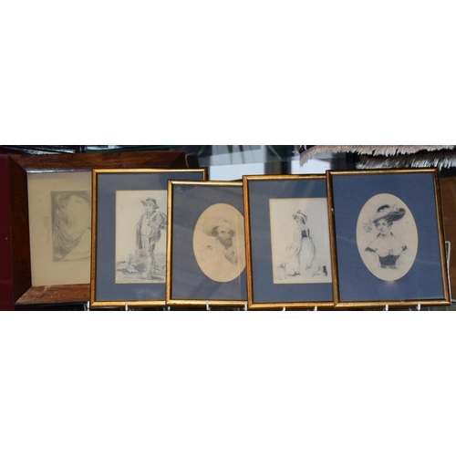 87 - * L Nicholson A set of four, Classical Figures signed, pencil sketches, in oval and rectangular moun... 