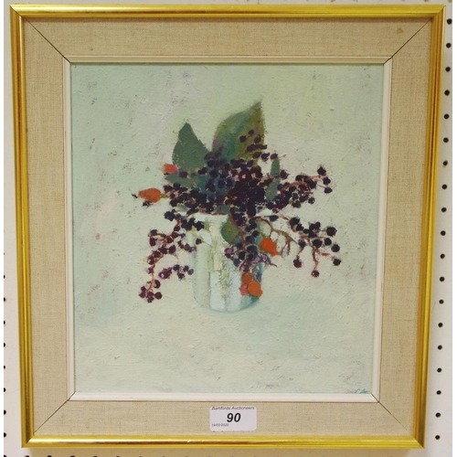 90 - Charlotte Ardrizonne (1943-2012) Elderberries oil on canvas initialed CA  26.5 x 24cm