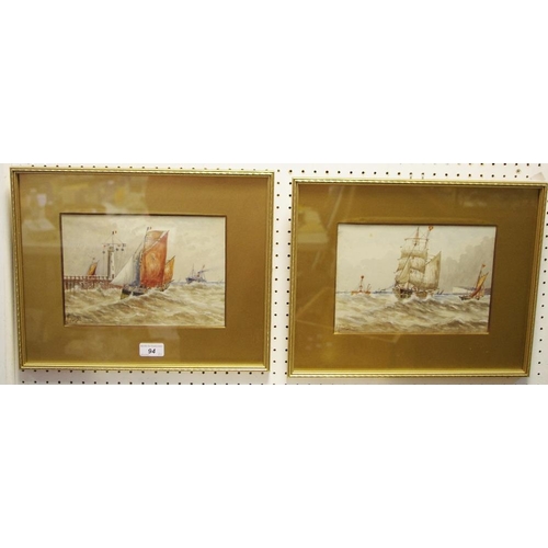 94 - E Adams Ships near the Shore, pair signed, watercolours