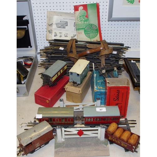 97 - Hornby 0 gauge including a RS  Brake Van, boxed; RS 663 Guard's Van, boxed; two coaches; a quantity ... 