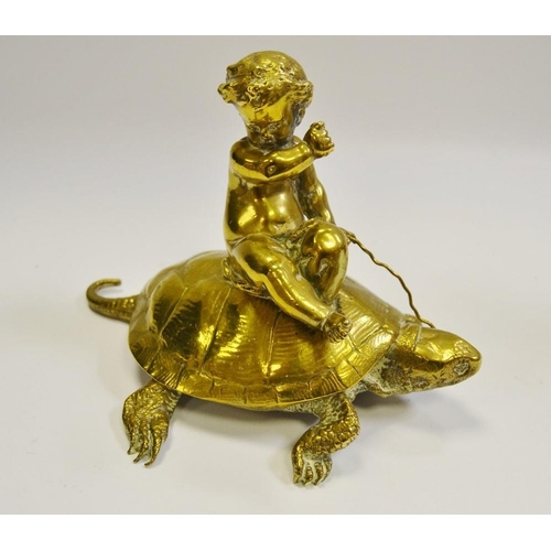 9A - A brass model of a boy on a tortoise; an Art Nouveau style maiden (2)