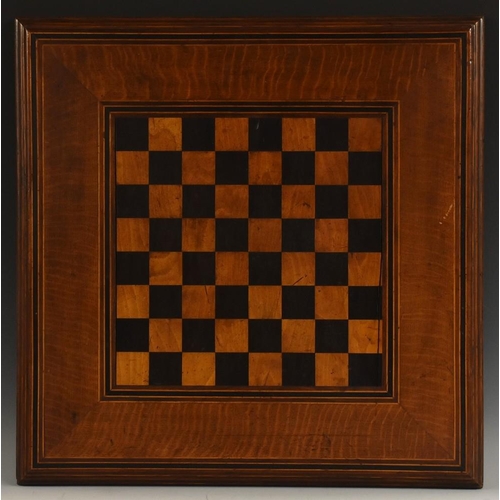 3078 - A 19th century oak and parquetry country house chess board, the field inlaid for games, banded borde... 