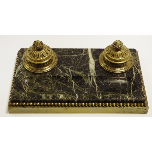 10 - A late 19th century French gilt bronze and marble inkstand, c.1900