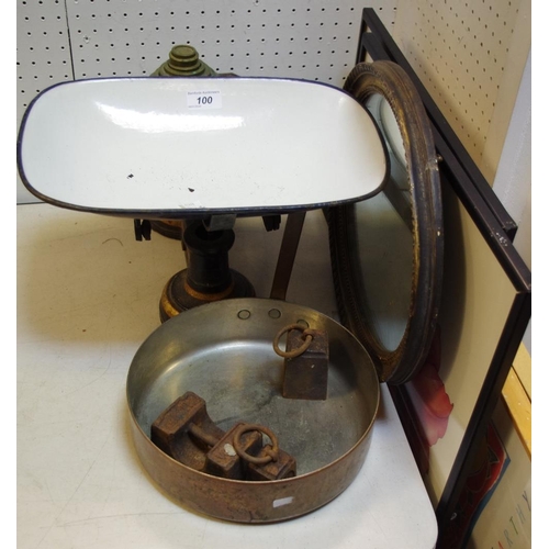 100 - W & T Avery Ltd Class 2 balance scales, with weights;  a copper pan;  an oval mirror;  Pictures and ... 