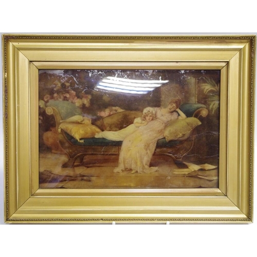 11 - A Victorian crystoleum, depicting an 18th century genre scene, gilt frame; another (2)