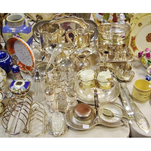 129 - Silverplate - Victorian and later including wine bottle holder; three piece; toast racks; etc