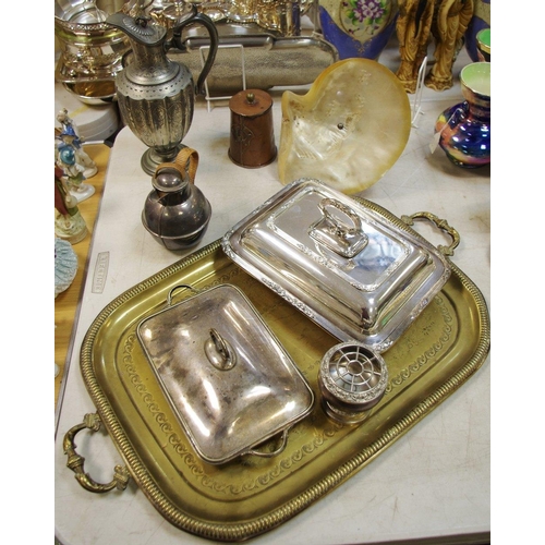 161 - Silver Plated Ware - a Victorian E.P.B.M ewer; an entree dish; a covered bacon dish; a Jersey milk c... 