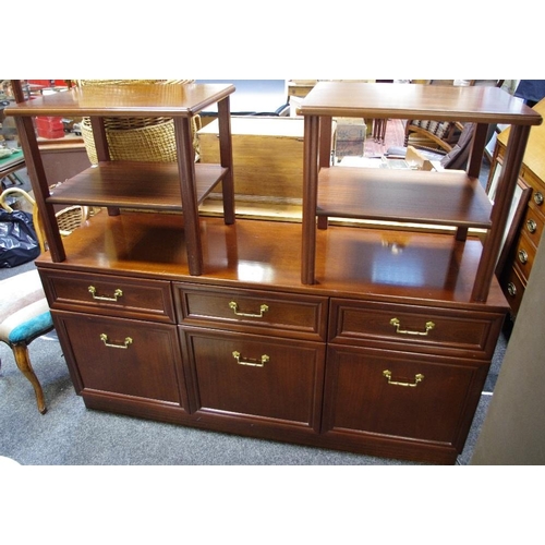 171 - A contemporary mahogany sideboard, rectangular top above three drawers, the central fitted for flatw... 