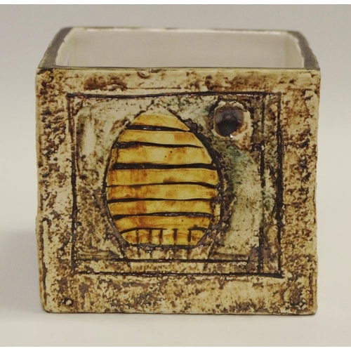 22 - A Troika Pottery cube vase, painted marks to base; by Teo Bernatowitz 1974