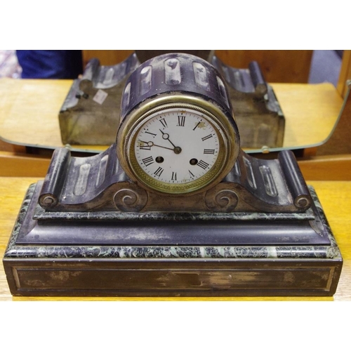 25 - A 19th century verde antico marble and noir belge drum head mantel clock, c.1880