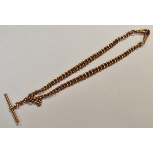 260A - A 9ct rose gold Albert chain & T-bar, each link stamped 9 & 375 46.2g