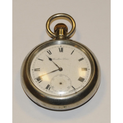 265 - A Stoneboro Lever pocket watch, the white face with Roman numerals and subsidiary seconds dial, top ... 