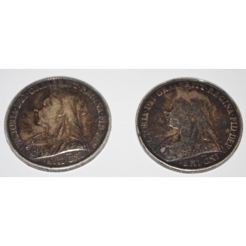 318 - Coins - a Victorian crown 1895; another, similar, 1897