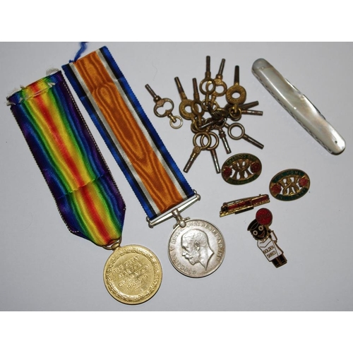 328A - A WWI George V silver medal and Victory medal awarded to 78485 PTE. D.Wild DURH.L.I; various pocket ... 