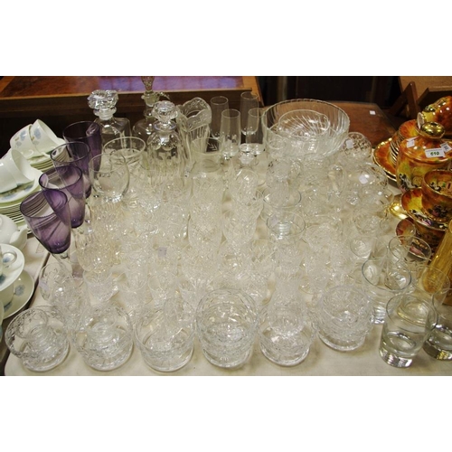 382 - Cut glass including wine, liqueur whisky balloons, port glasses; bowls, vases and decanters etc.