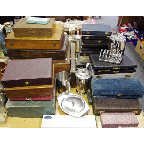 397 - Flatware - an early 20th century oak canteen chest; various cased sets of cutlery, etc. qty