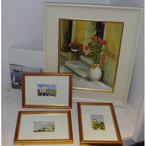 44 - Christine Gouldby Spanish Steps oil on board, 28.5cm x 22cm; a set of three continental landscapes w... 