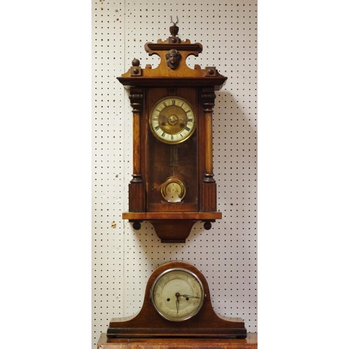 456 - A mahogany Vienna wall clock key and pendulum; an oak Bentima mantel clock (2)