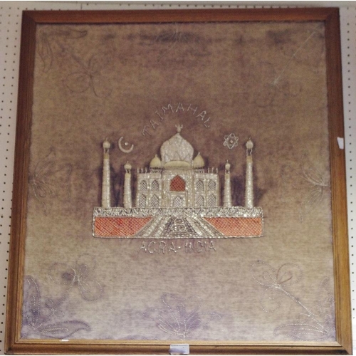 464 - An early 20th century Indian needlework panel, Taj Mahal