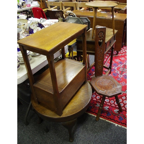 490 - A priory style oak side table; a 1940's oak sewing table; an oak spinning chair; an oak occasional t... 