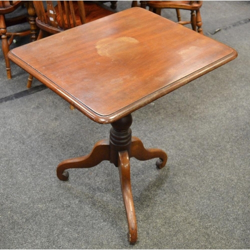 496 - A mahogany tilt top occasional table, moulded rectangular top, turned column, cabriole legs, scroll ... 