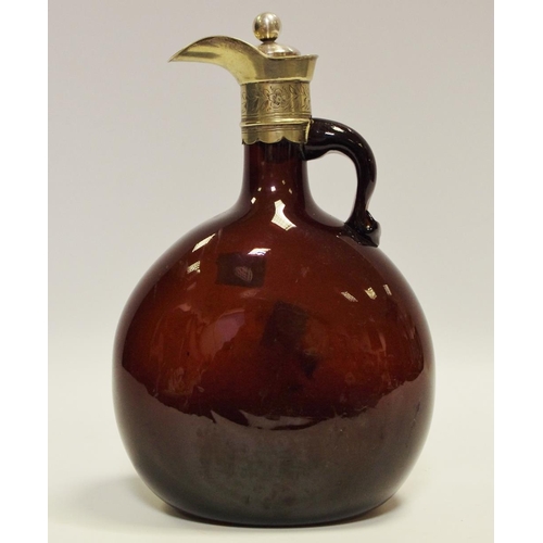 6 - A 19th century brown glass and plated ewer