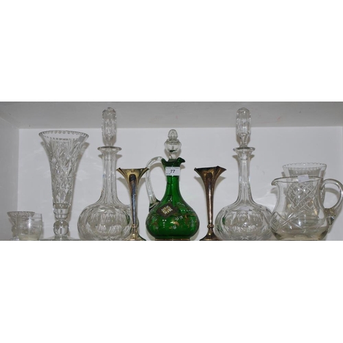 77 - A near pair of early 20th century silver specimen vases; a pair of cut glass decanters; 19th century... 