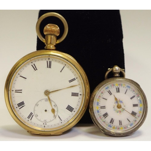 42 - A late 19th century Swiss silver fob watch, c.1890; an early 20th century gold plated open faced poc... 