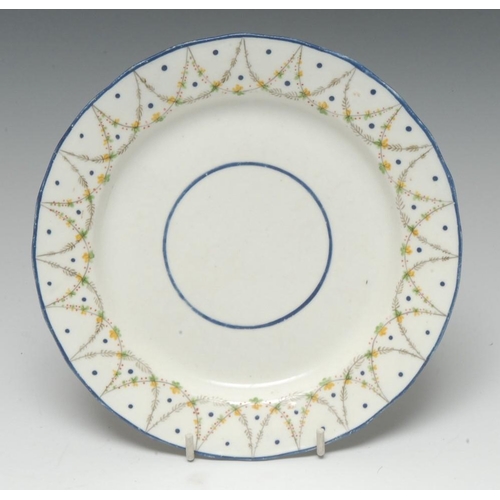 103 - A Pinxton circular dessert plate, pattern 9, blue line border, 19.2cm diam, c.1800