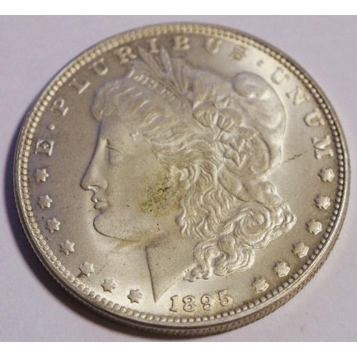 61A - Coin, USA, silver double-headed US Morgan dollar, N/S orientation, dated 1895 but later, EF