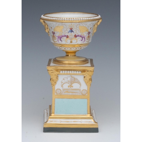 115 - A  Barr, Flight & Barr Worcester vase on pedestal, the campana shaped vase, with gilt stylised birds... 