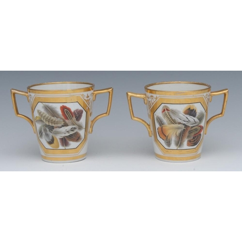 120 - A pair of Barr, Flight & Barr Worcester two handled loving cups, painted in the manner of Thomas Bax... 