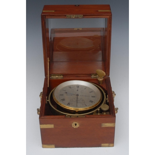 1452 - A  marine chronometer, the silvered dial with Roman numerals, inscribed Lund, London, subsidiary sec... 