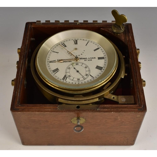 1454 - An early 20th century German marine chronometer, 9.5cm silvered dial inscribed Chronometerwerke, Ham... 