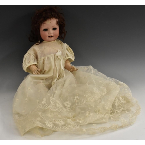 3112 - Heubach Koppelsdorf - a bisque head 300-3 doll, sleeping blue eyes, open mouth, brown curly hair, co... 