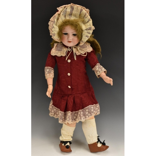 3114 - Armand Marseille - a 390 bisque head socket doll, sleepin blue eyes, open mouth, light brown wig, co... 