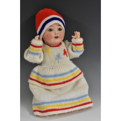 3116 - Heubach Koppelsdorf - a bisque porcelain socket doll, with sleeping grey blue eyes, open mouth with ... 