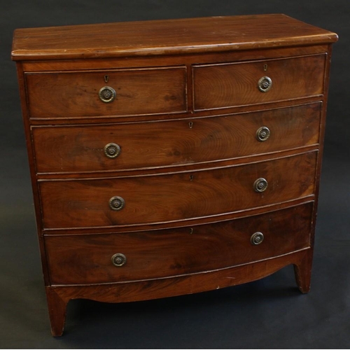 1490 - A late Victorian mahogany bow-fronted chest of drawers, in the George III taste, slightly oversailin... 