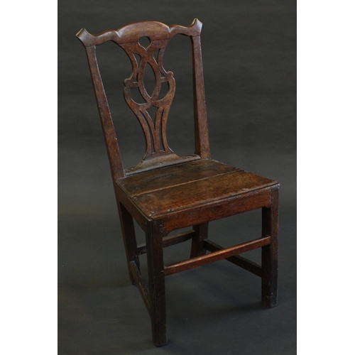 1506 - An 18th century oak Chippendale design side chair, pierced vasular splat, solid seat, c.1780