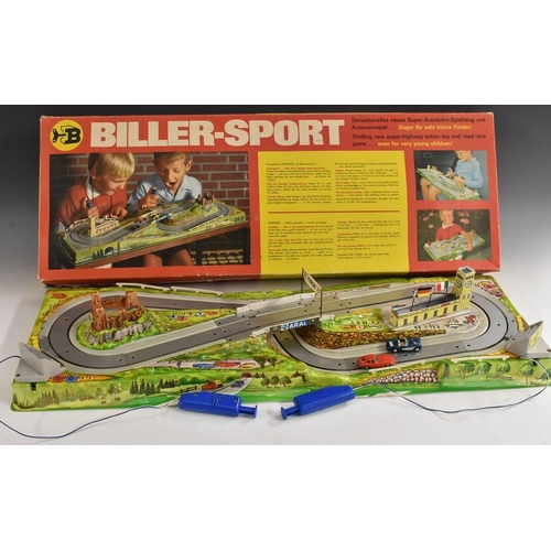 3150 - A vintage Biller-sport 1420 battery operated  mini sports car racing set,  with two plastic car, box... 