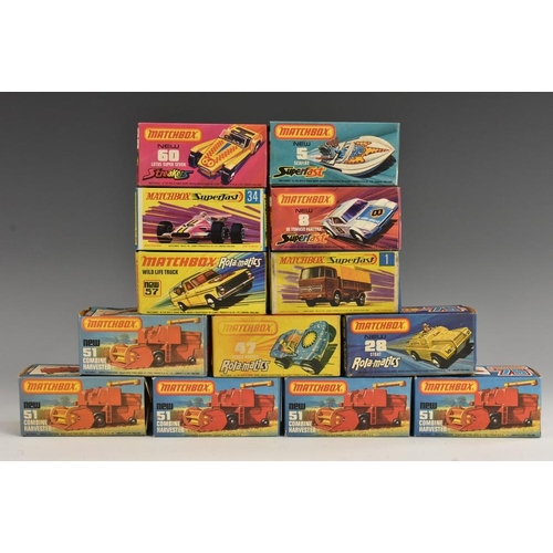 3153 - Matchbox 75 - Combine Harvester no.51; 4 more; De Tomaso Pantera no.8, Seafire no.5;  Rolamatics Sto... 