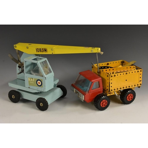 3159 - Toys - a vintage Triang toys press steel RAF 1083 folding crane, pale blue body, yellow jib, moulded... 