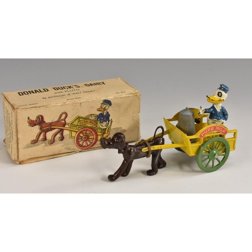 3165 - A vintage 1940s Salco series (Charbens) Disney Novelties cast metal model Donald Duck`s Dairy with P... 