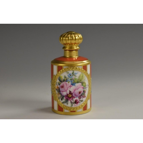 155 - A Lynton porcelain cylindrical scent bottle, painted by Stefan Nowacki, signed, with a spray of colo... 