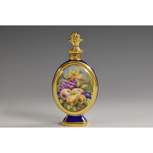 156 - A Lynton porcelain oval scent bottle, painted by Stefan Nowacki, signed, with a an arrangement of ri... 