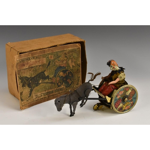 3170 - A Lehmann 425 clockwork Tin plate ''The Stubborn Donkey with Clown'' model, cloth and tin plated bod... 