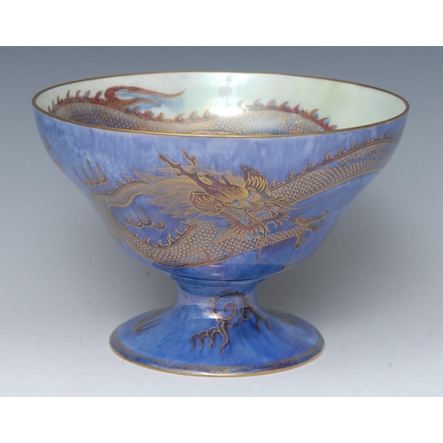 361 - A Wedgwood Dragon Lustre pedestal bowl, designed by Daisy Makeig-Jones, printed and painted in colou... 