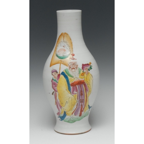 440A - A Chinese Republican period vase, painted in polychrome with elder and banner bearer, script to vers... 