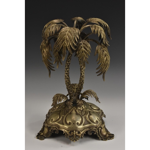 507 - A Victorian Naturalism Movement E.P.N.S table centrepiece, as palm trees, domed base, C-scroll carto... 